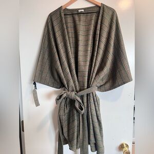 Texas Body Hangings 100% wool glen plaid shawl with matching belt NWT